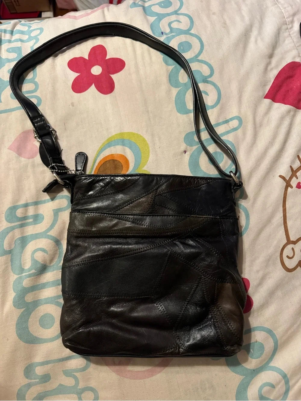 Jaclyn Smith Black Patchwork Leather Messenger Bag